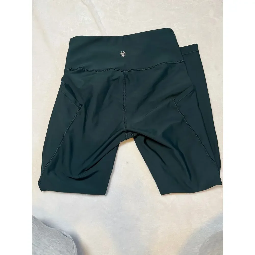 Athleta Leggings Interval Stash 7/8 Forest Dark Green Pockets Tights XS - Picture 4 of 7